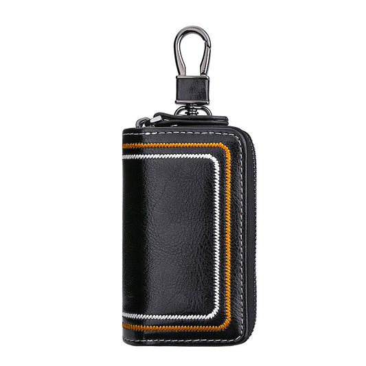 Black Premium Genuine Leather Double Zipper Key Case - Car & House Key Organizer Pouch V888-ELOSUNG27089