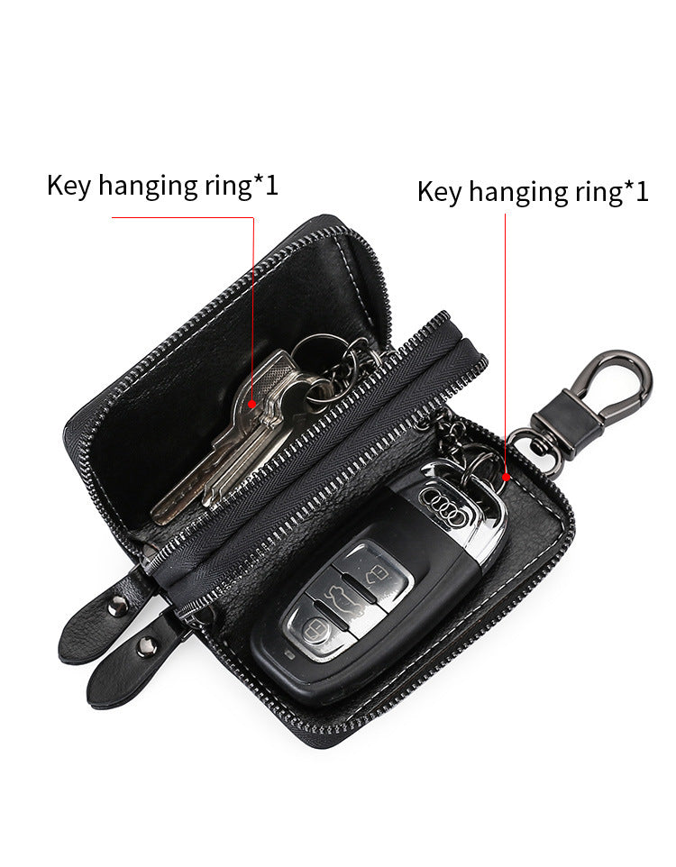 Black Premium Genuine Leather Double Zipper Key Case - Car & House Key Organizer Pouch V888-ELOSUNG27089