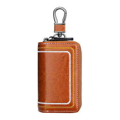 Brown Premium Genuine Leather Double Zipper Key Case - Car & House Key Organizer Pouch V888-ELOSUNG27090