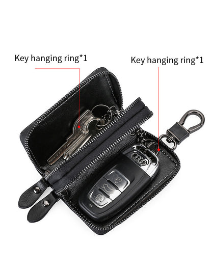 Brown Premium Genuine Leather Double Zipper Key Case - Car & House Key Organizer Pouch V888-ELOSUNG27090