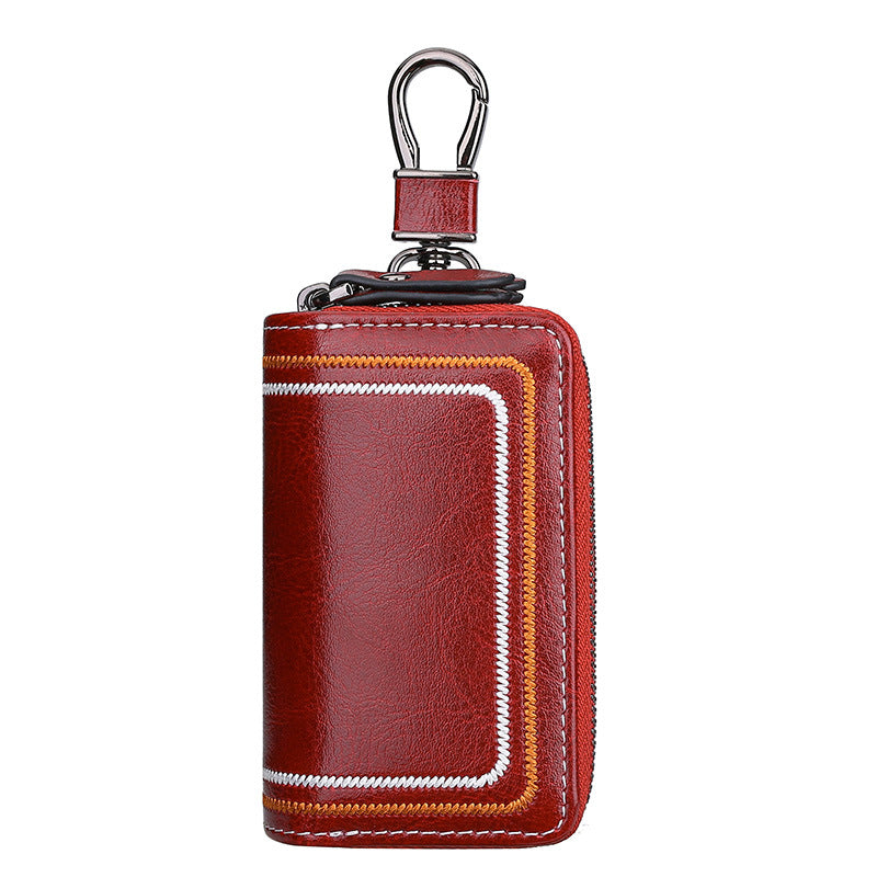 Red Premium Genuine Leather Double Zipper Key Case - Car & House Key Organizer Pouch V888-ELOSUNG27092