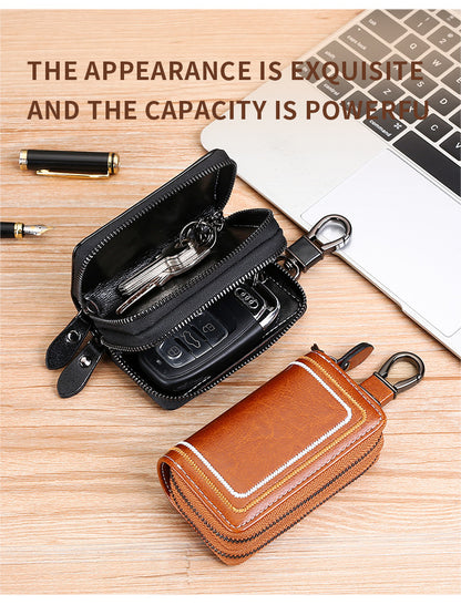 Red Premium Genuine Leather Double Zipper Key Case - Car & House Key Organizer Pouch V888-ELOSUNG27092