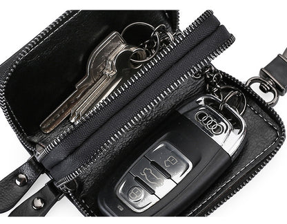 Red Premium Genuine Leather Double Zipper Key Case - Car & House Key Organizer Pouch V888-ELOSUNG27092