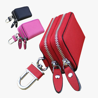 Dark Pink Compact Crossgrain Leather Double Zipper Key Case - Stylish Car & Home Key Organizer V888-ELOSUNG27098