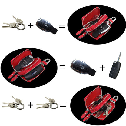 Dark Pink Compact Crossgrain Leather Double Zipper Key Case - Stylish Car & Home Key Organizer V888-ELOSUNG27098