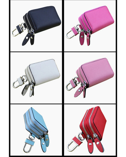 Dark Pink Compact Crossgrain Leather Double Zipper Key Case - Stylish Car & Home Key Organizer V888-ELOSUNG27098