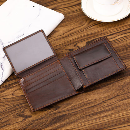 Coffee Genuine Leather RFID Blocking Wallet for Men - Vintage Bifold with Coin Pocket & ID Window V888-ELOSUNG27099