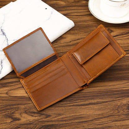 Brown Genuine Leather RFID Blocking Wallet for Men - Vintage Bifold with Coin Pocket & ID Window V888-ELOSUNG27100