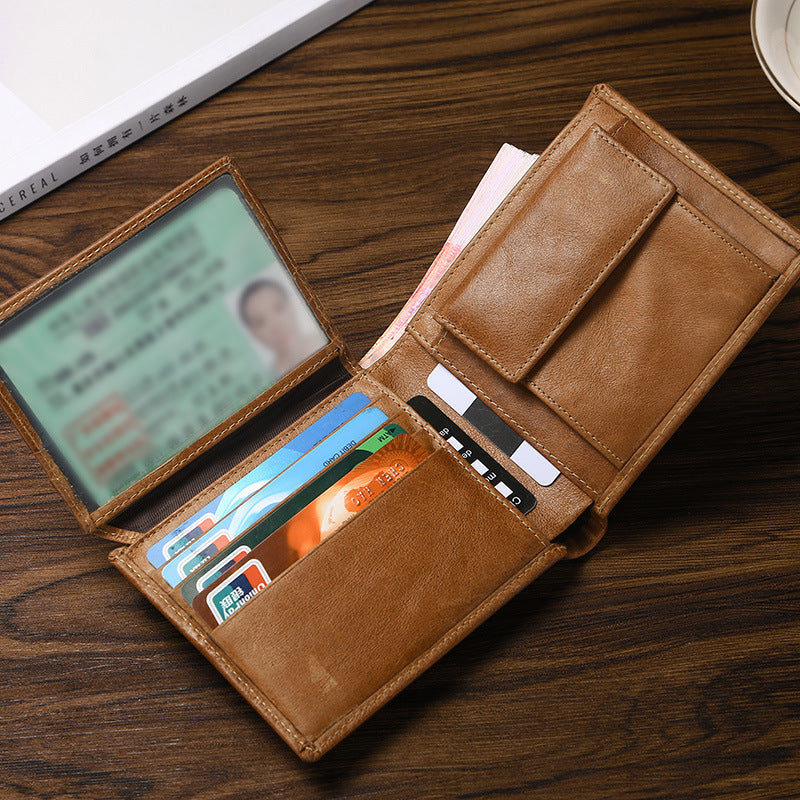 Brown Genuine Leather RFID Blocking Wallet for Men - Vintage Bifold with Coin Pocket & ID Window V888-ELOSUNG27100