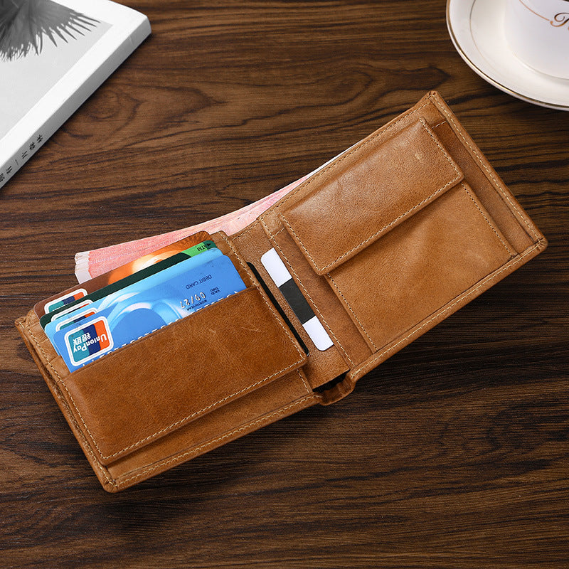 Brown Genuine Leather RFID Blocking Wallet for Men - Vintage Bifold with Coin Pocket & ID Window V888-ELOSUNG27100