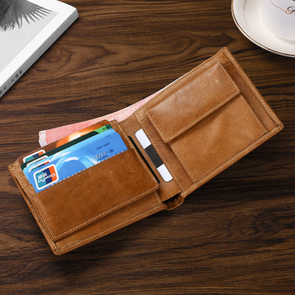 Brown Genuine Leather RFID Blocking Wallet for Men - Vintage Bifold with Coin Pocket & ID Window V888-ELOSUNG27100