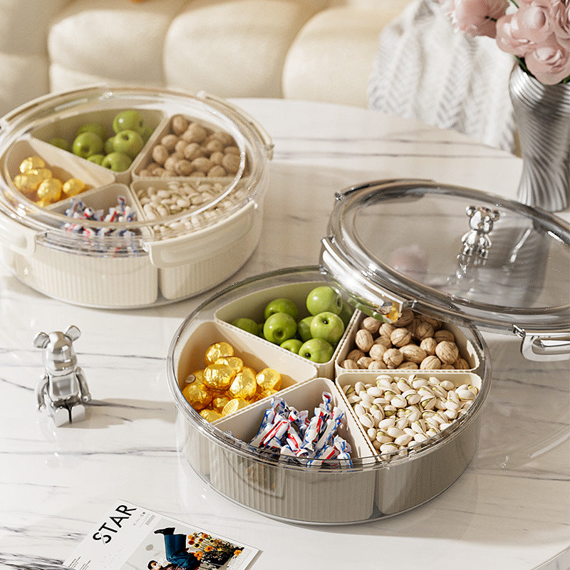 Beige And Silver Snap Button Elegant Compartment Serving Tray with Lid - Versatile Snack, Fruit & Candy Box V888-ELOSUNG27101