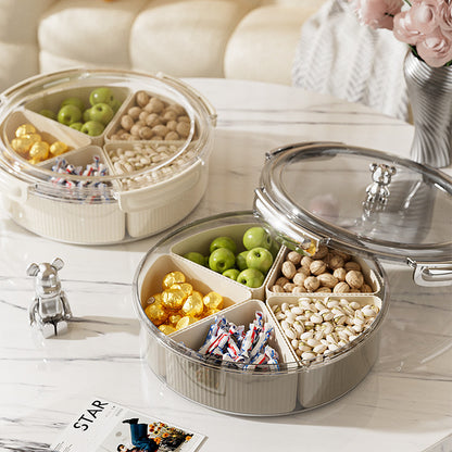 Beige And Silver Snap Button Elegant Compartment Serving Tray with Lid - Versatile Snack, Fruit & Candy Box V888-ELOSUNG27101