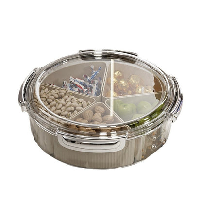 Beige And Silver Snap Button Elegant Compartment Serving Tray with Lid - Versatile Snack, Fruit & Candy Box V888-ELOSUNG27101