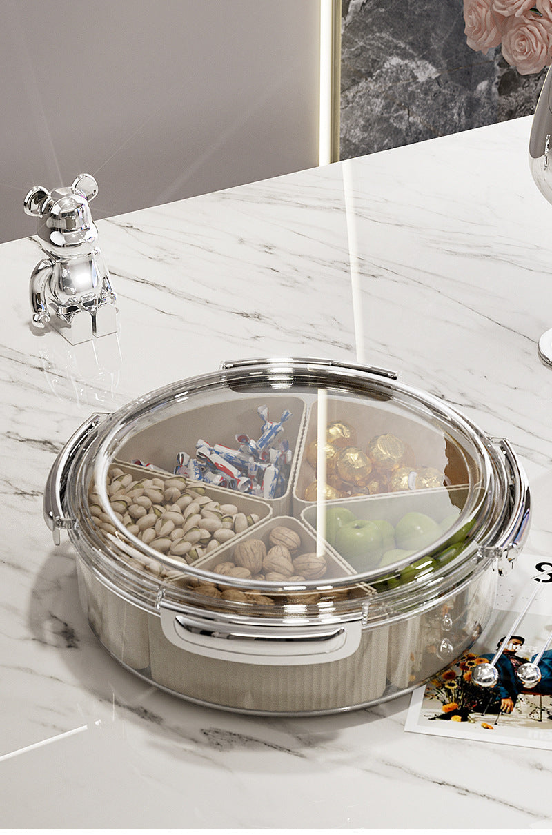 Grey And Silver Snap Button Elegant Compartment Serving Tray with Lid - Versatile Snack, Fruit & Candy Box V888-ELOSUNG27102