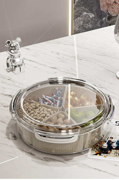 Grey And Silver Snap Button Elegant Compartment Serving Tray with Lid - Versatile Snack, Fruit & Candy Box V888-ELOSUNG27102