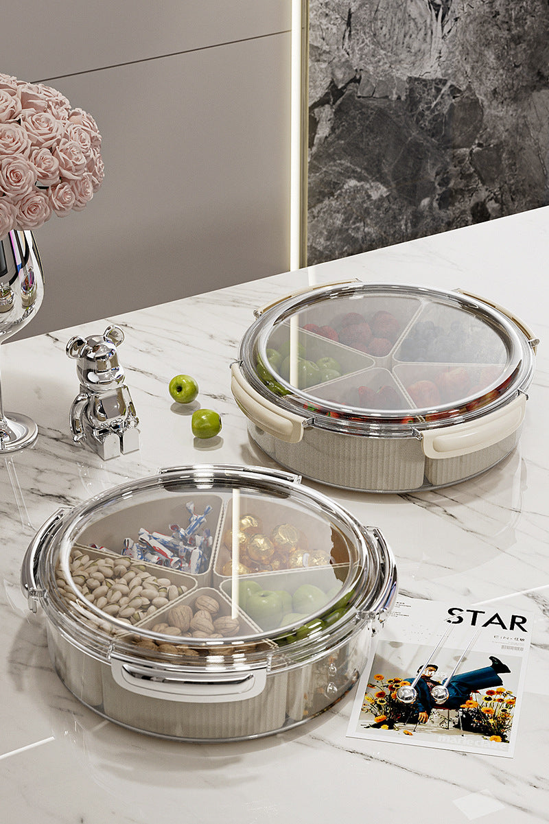 Grey And Beige Snap Button Elegant Compartment Serving Tray with Lid - Versatile Snack, Fruit & Candy Box V888-ELOSUNG27103