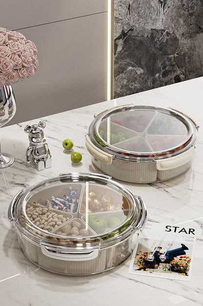 Grey And Beige Snap Button Elegant Compartment Serving Tray with Lid - Versatile Snack, Fruit & Candy Box V888-ELOSUNG27103