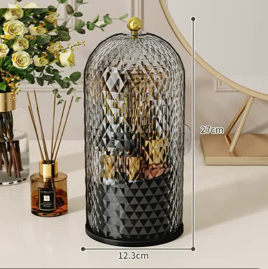 Black Elegant 360 Rotating Makeup Brush Holder & Cosmetic Organizer with Dustproof Dome Lid(Makeup is a prop V888-ELOSUNG27106