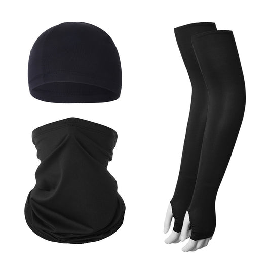 2 Sets Black Cooling UV Protection Set - 2 Skull Cap, 2 Neck Gaiter & 4 Arm Sleeves for Outdoor Sports V888-ELOSUNG27107