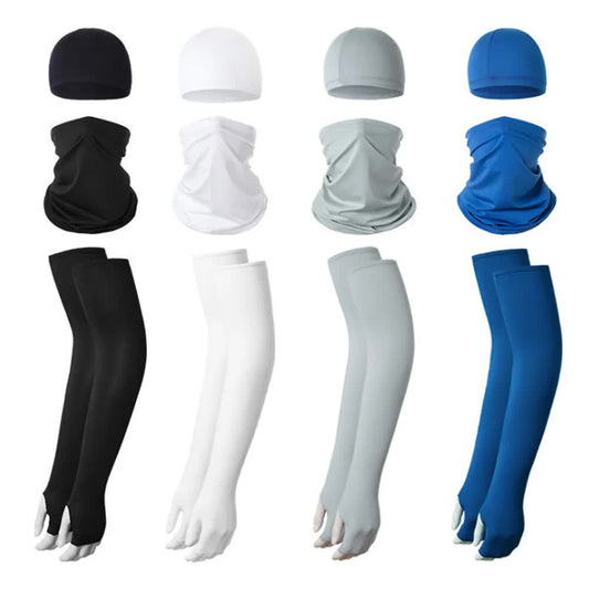 2 Sets Black Cooling UV Protection Set - 2 Skull Cap, 2 Neck Gaiter & 4 Arm Sleeves for Outdoor Sports V888-ELOSUNG27107