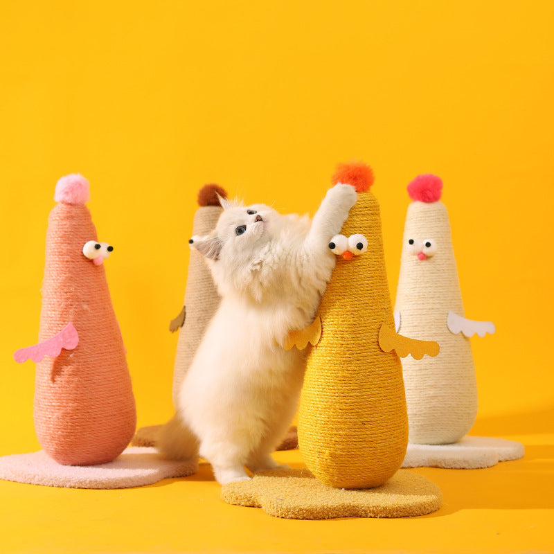 Beige Adorable Chick Cat Scratching Post - Durable Sisal Rope Scratcher Toy for Cats & Kittens V888-ELOSUNG27112