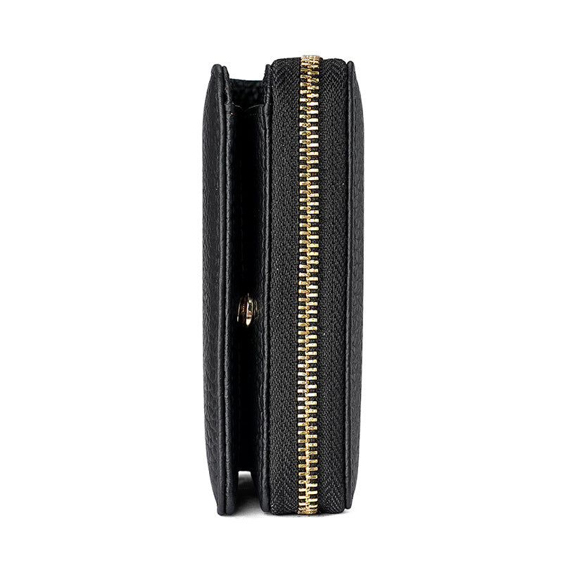 Black Compact RFID Genuine Leather Wallet for Women - Secure Zipper Card Holder & Coin Purse V888-ELOSUNG27116