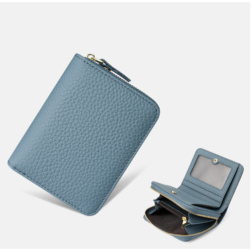 Blue Compact RFID Genuine Leather Wallet for Women - Secure Zipper Card Holder & Coin Purse V888-ELOSUNG27117