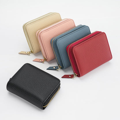 Blue Compact RFID Genuine Leather Wallet for Women - Secure Zipper Card Holder & Coin Purse V888-ELOSUNG27117