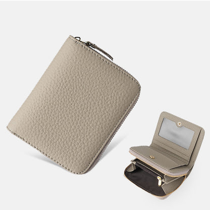 Grey Compact RFID Genuine Leather Wallet for Women - Secure Zipper Card Holder & Coin Purse V888-ELOSUNG27120