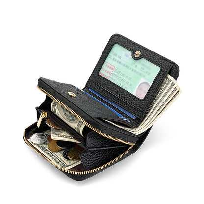 Grey Compact RFID Genuine Leather Wallet for Women - Secure Zipper Card Holder & Coin Purse V888-ELOSUNG27120