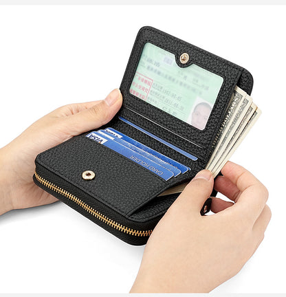Grey Compact RFID Genuine Leather Wallet for Women - Secure Zipper Card Holder & Coin Purse V888-ELOSUNG27120