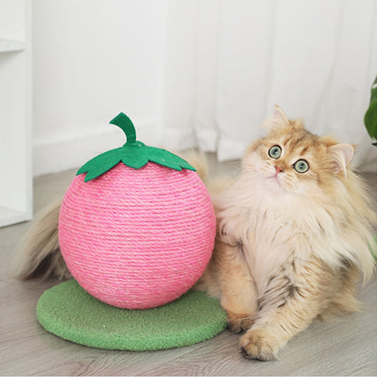 Pink Strawberry And Green Base Fun Fruit Shaped Sisal Cat Scratcher Ball - Durable Scratching Toy with Stable V888-ELOSUNG27124