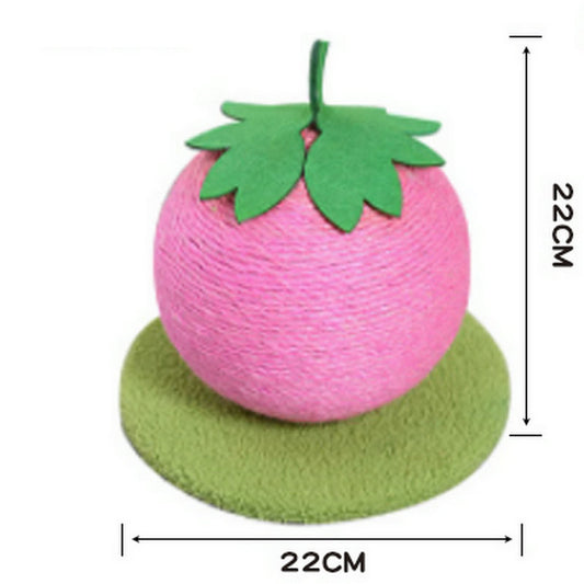 Pink Strawberry And Green Base Fun Fruit Shaped Sisal Cat Scratcher Ball - Durable Scratching Toy with Stable V888-ELOSUNG27124