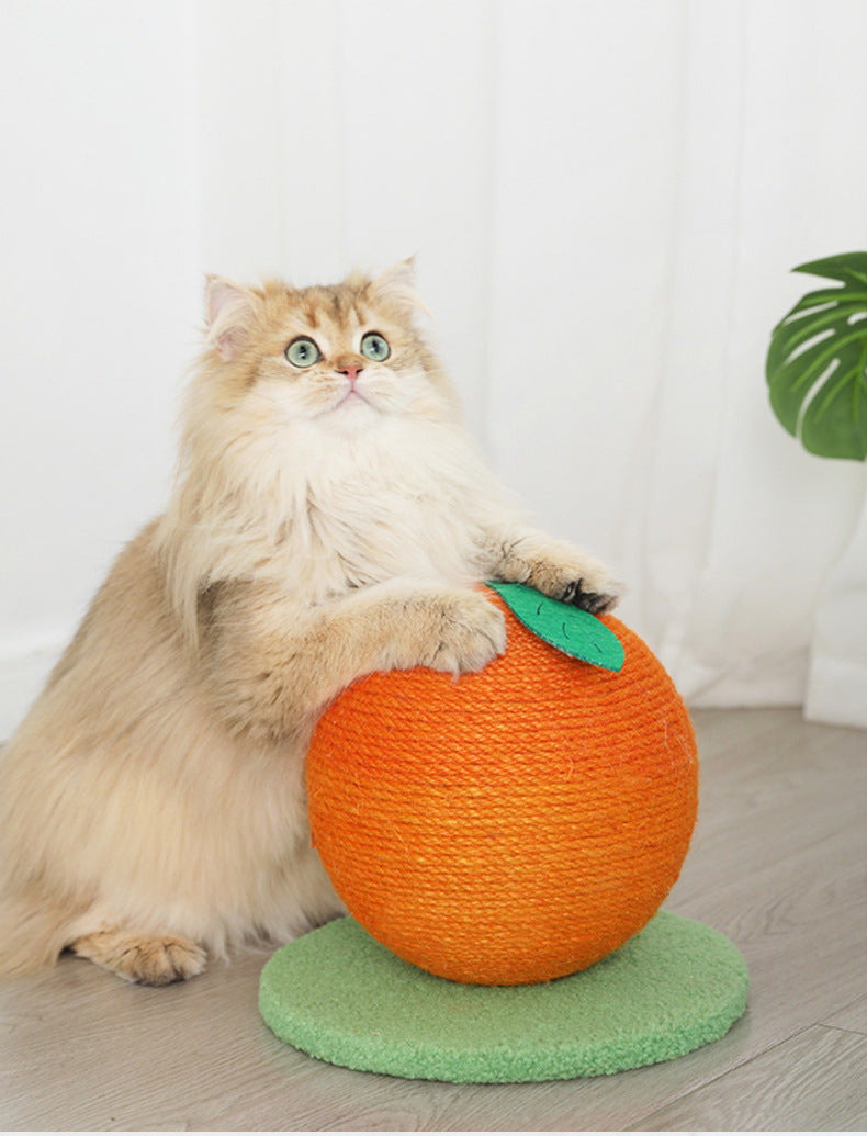 Orange Orange And Green Base Fun Fruit Shaped Sisal Cat Scratcher Ball - Durable Scratching Toy with Stable V888-ELOSUNG27125