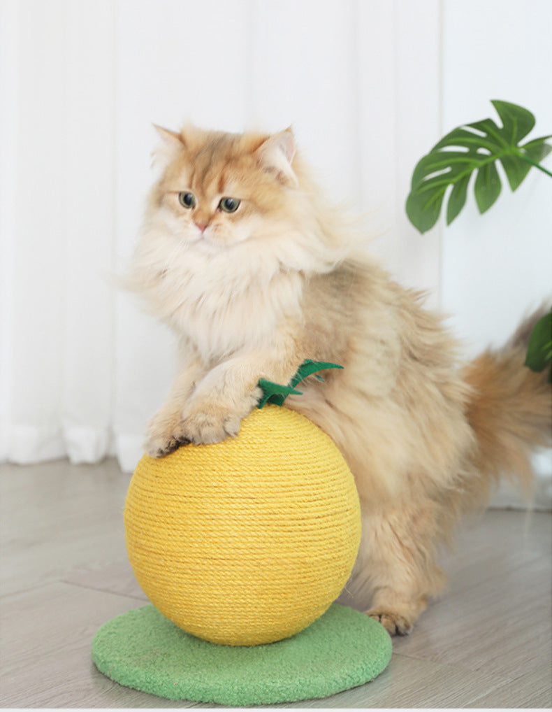 Yellow Pineapple And Green Base Fun Fruit Shaped Sisal Cat Scratcher Ball - Durable Scratching Toy with V888-ELOSUNG27126