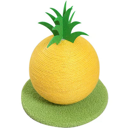 Yellow Pineapple And Green Base Fun Fruit Shaped Sisal Cat Scratcher Ball - Durable Scratching Toy with V888-ELOSUNG27126