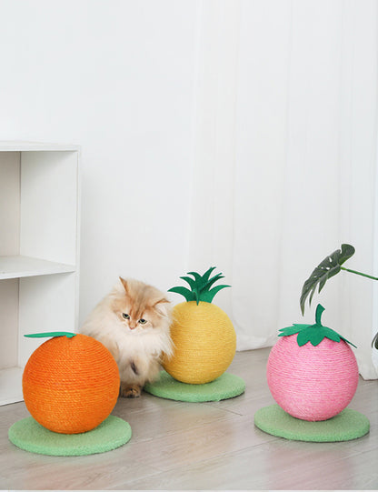 Yellow Pineapple And Green Base Fun Fruit Shaped Sisal Cat Scratcher Ball - Durable Scratching Toy with V888-ELOSUNG27126