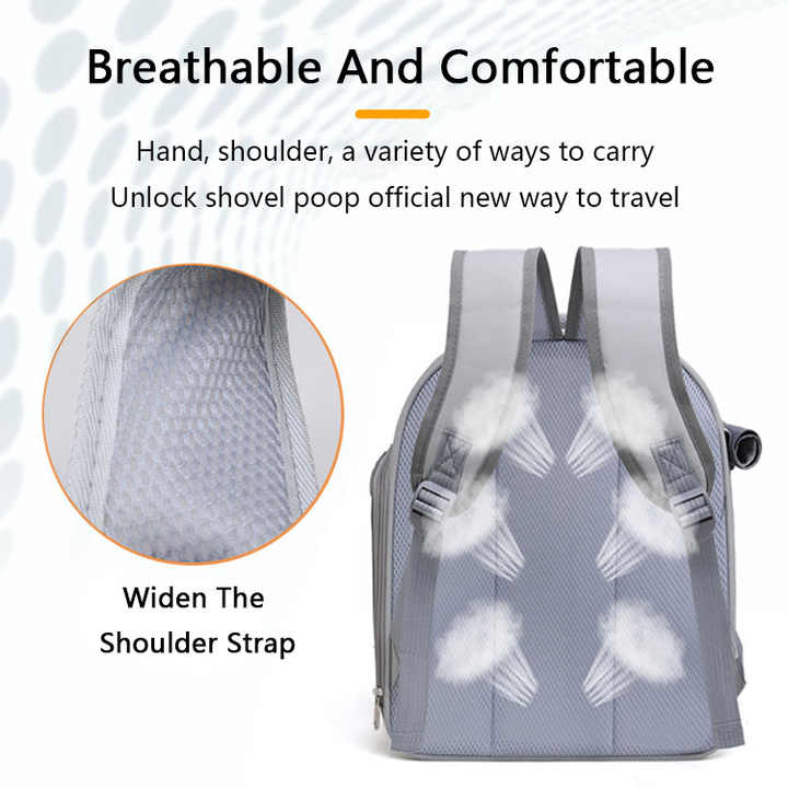 Grey Spacious Pet Carrier Backpack with Clear Window - Comfortable Travel Bag for Cats & Small Dogs V888-ELOSUNG27129