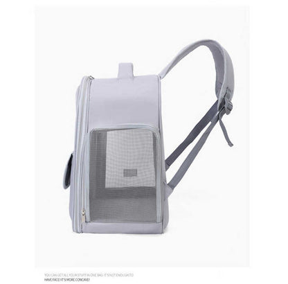 Grey Spacious Pet Carrier Backpack with Clear Window - Comfortable Travel Bag for Cats & Small Dogs V888-ELOSUNG27129
