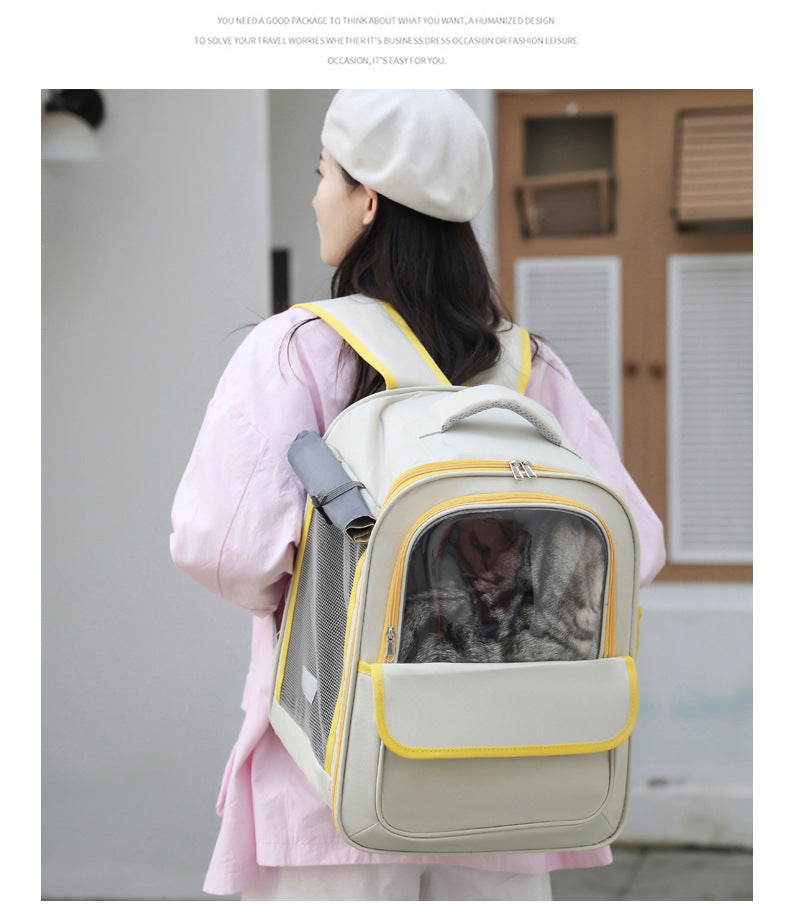 Grey Spacious Pet Carrier Backpack with Clear Window - Comfortable Travel Bag for Cats & Small Dogs V888-ELOSUNG27129
