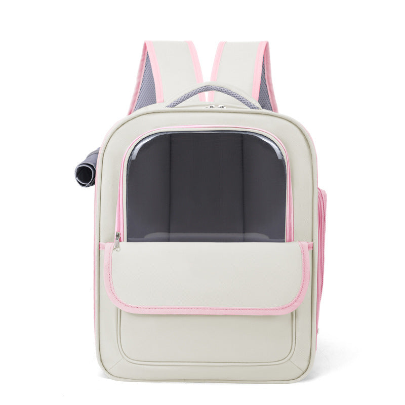 Beige And Pink Spacious Pet Carrier Backpack with Clear Window - Comfortable Travel Bag for Cats & Small Dogs V888-ELOSUNG27130