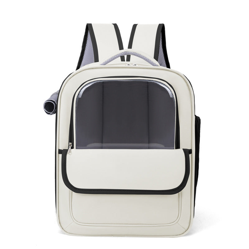 Beige And Black Spacious Pet Carrier Backpack with Clear Window - Comfortable Travel Bag for Cats & Small Dogs V888-ELOSUNG27131