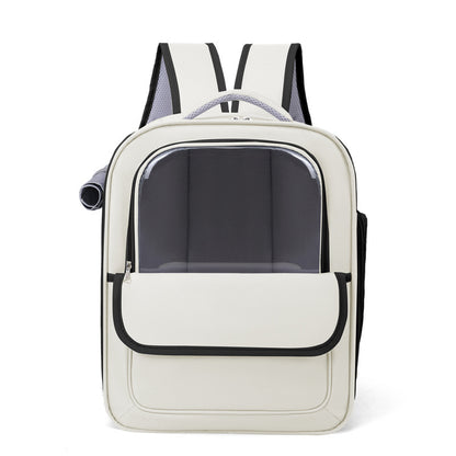 Beige And Black Spacious Pet Carrier Backpack with Clear Window - Comfortable Travel Bag for Cats & Small Dogs V888-ELOSUNG27131