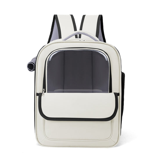 Beige And Black Spacious Pet Carrier Backpack with Clear Window - Comfortable Travel Bag for Cats & Small Dogs V888-ELOSUNG27131