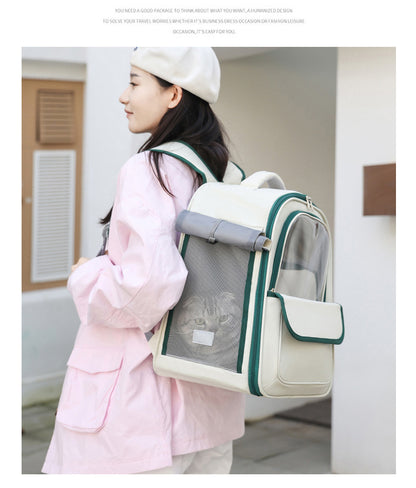 Beige And Black Spacious Pet Carrier Backpack with Clear Window - Comfortable Travel Bag for Cats & Small Dogs V888-ELOSUNG27131