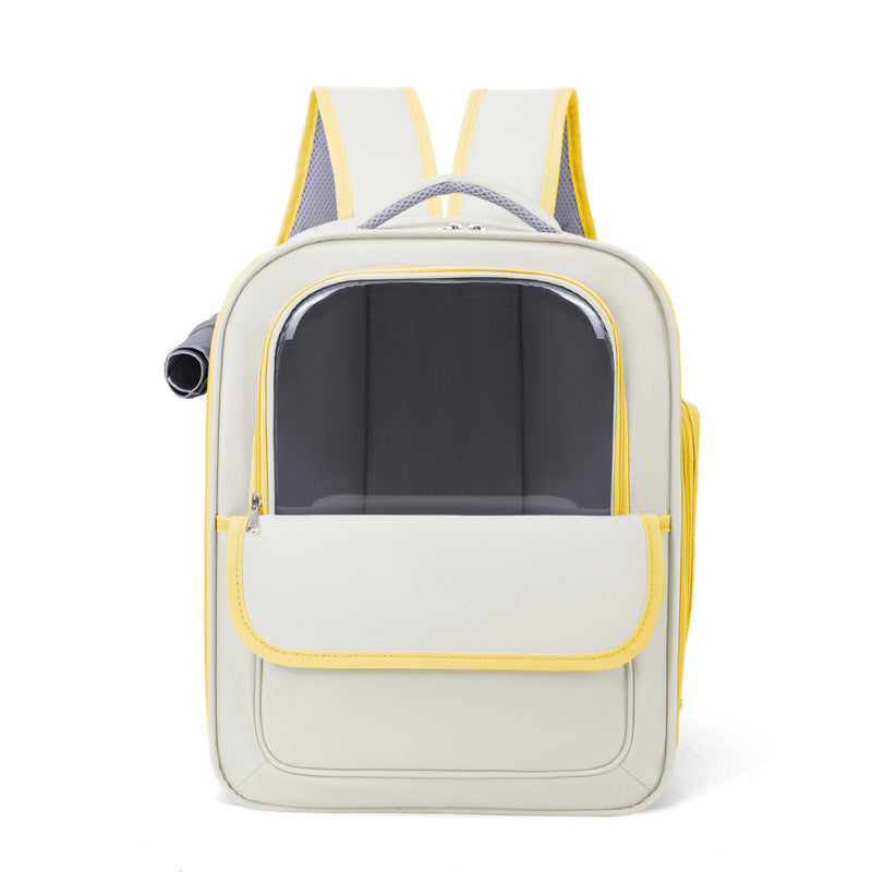 Beige And Yellow Spacious Pet Carrier Backpack with Clear Window - Comfortable Travel Bag for Cats & Small V888-ELOSUNG27132