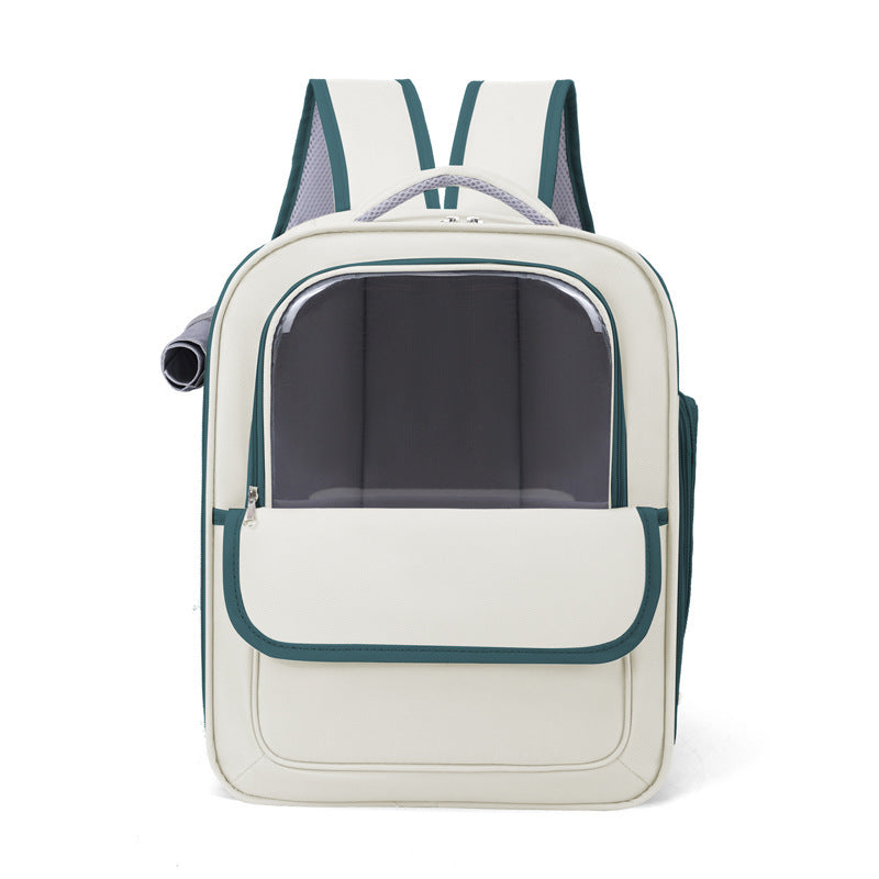 Beige And Green Spacious Pet Carrier Backpack with Clear Window - Comfortable Travel Bag for Cats & Small Dogs V888-ELOSUNG27133