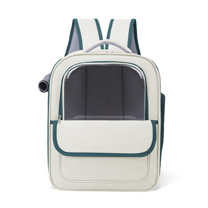 Beige And Green Spacious Pet Carrier Backpack with Clear Window - Comfortable Travel Bag for Cats & Small Dogs V888-ELOSUNG27133