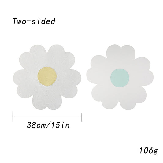 White Background With Yellow Heart + Blue Heart Set of 6 Reversible Flower Shaped Placemats - Waterproof PU V888-ELOSUNG27134
